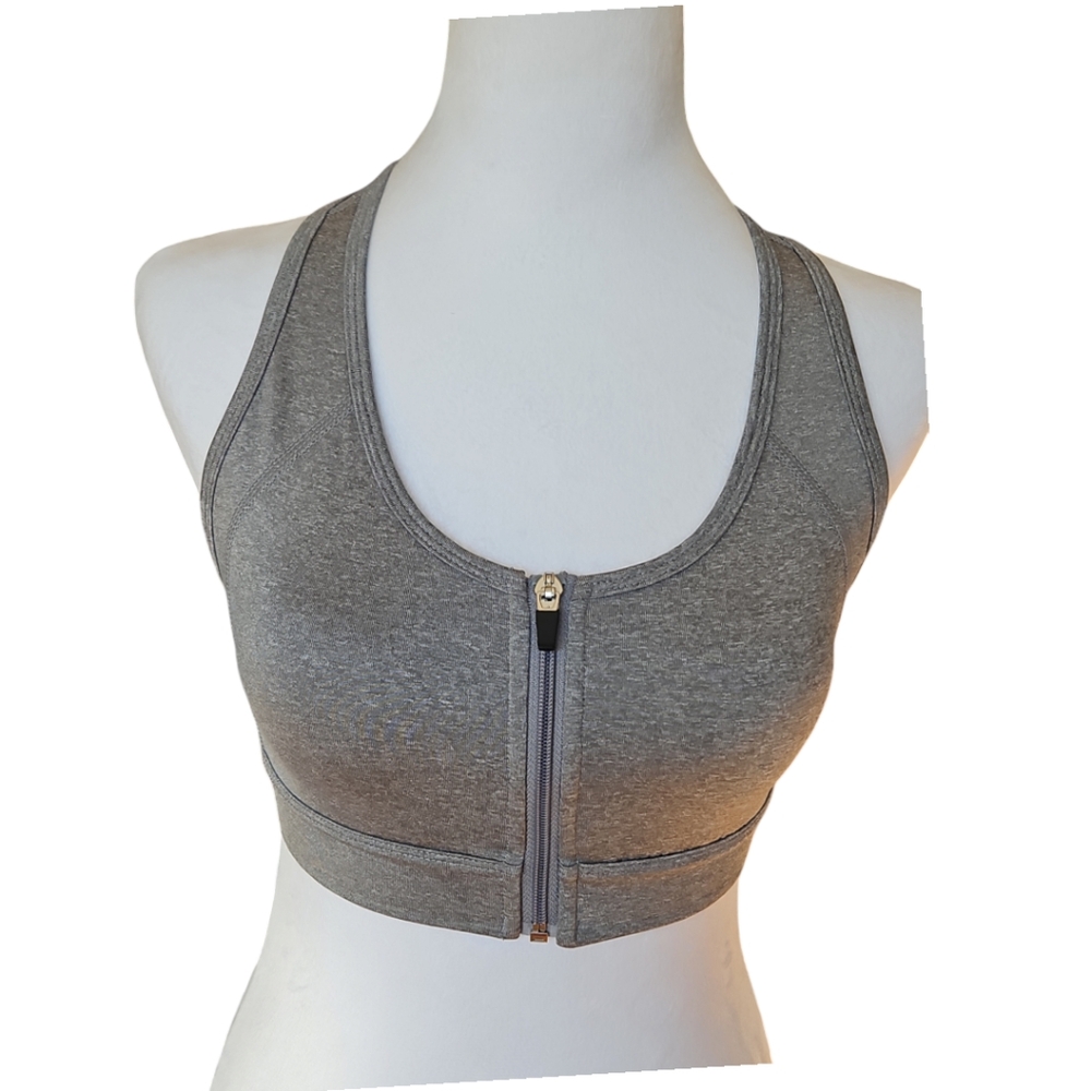 Heather Grey Fila Zip-Front Sports Bra